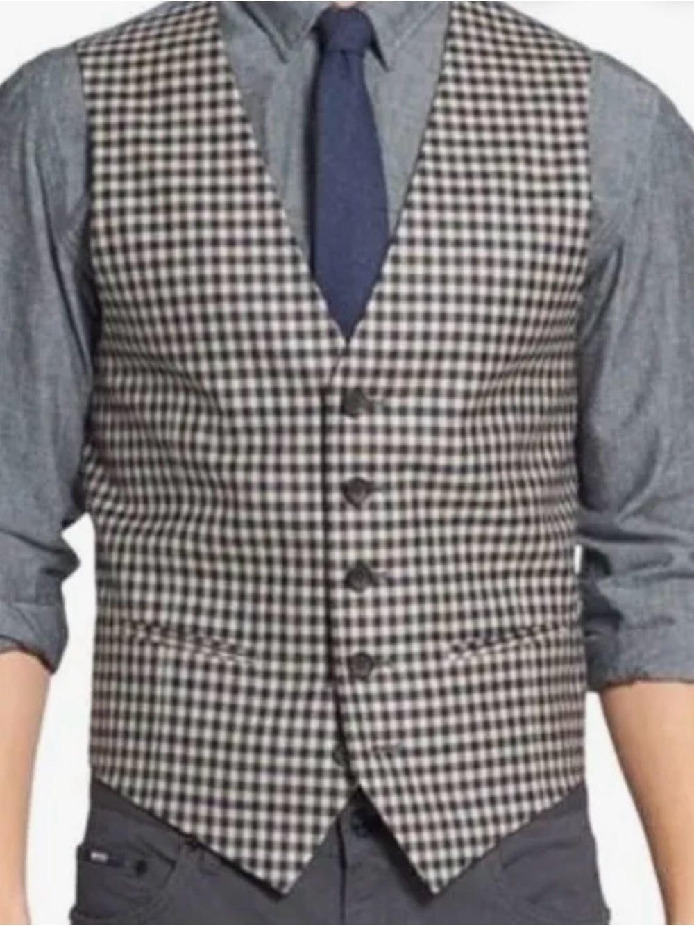 Men's Checked Waistcoat Vest in Black and White